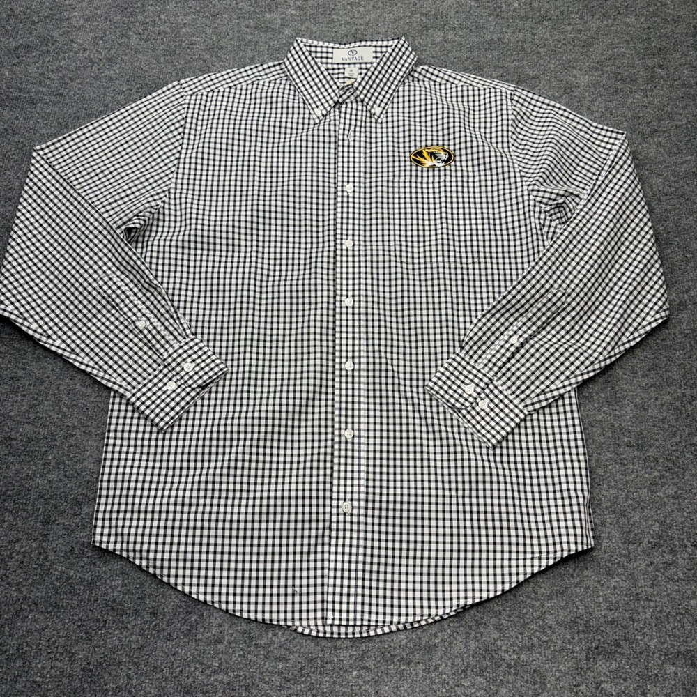 Vantage Missouri Tigers Mizzou Gingham Button Down Shirt Mens Large Black White